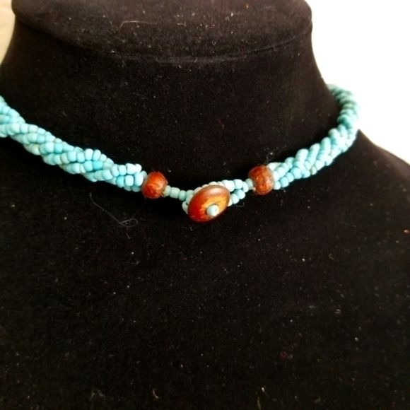 Faux Beaded Turquoise Rope Necklace 18" - Picture 4 of 7